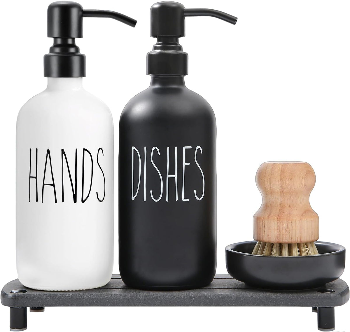 MOMEEMO Soap Dispenser Set Comes with Stainless Steel Pumps, Black & White