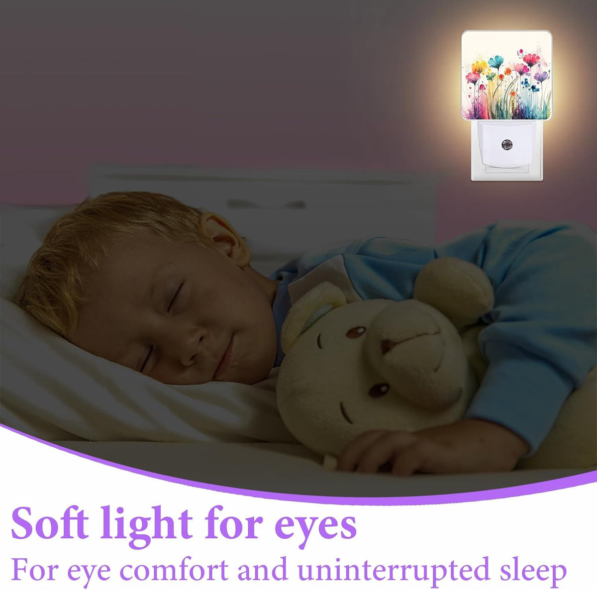 Watercolor Floral Night Light,Abstract Plug-in Night Lights with Dusk-to-Dawn Sensor for Bedroom,Bathroom and Living Room Sleep Friendly lamp 0.5w