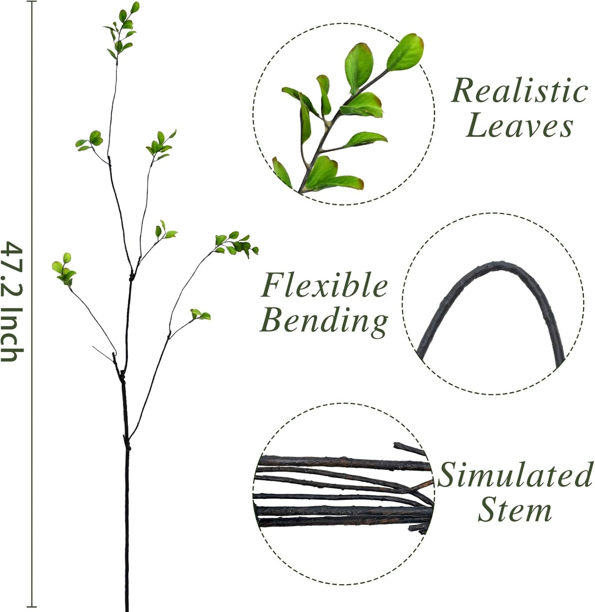Waipfaru 8PCS Artificial Ficus Branches for Vase, Faux Greenery Stems for Vase Filler, 47in Realistic Flexible Eucalyptus Stems Fake Artificial Twig Plants Indoor Home Tables Centerpieces Office Decor