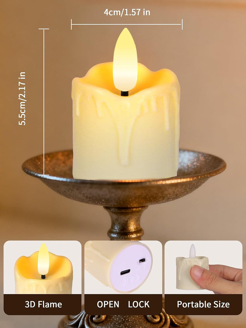 Votive Candles Battery Pperated, Rechargeable Flameless Tea Light Candles with Timer Remote 1.5"x2.2" Dripping Fake Electric Flickering Votive Candles for Halloween Wedding Party Home Decor ,6 pack