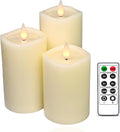Flameless Pillar Candles Flickering with Remote Timer, Battery Operated LED Candles Up to 400 Hours, 3D Moving Flame Real Wax Candles. (Ivory with Wax Pool)