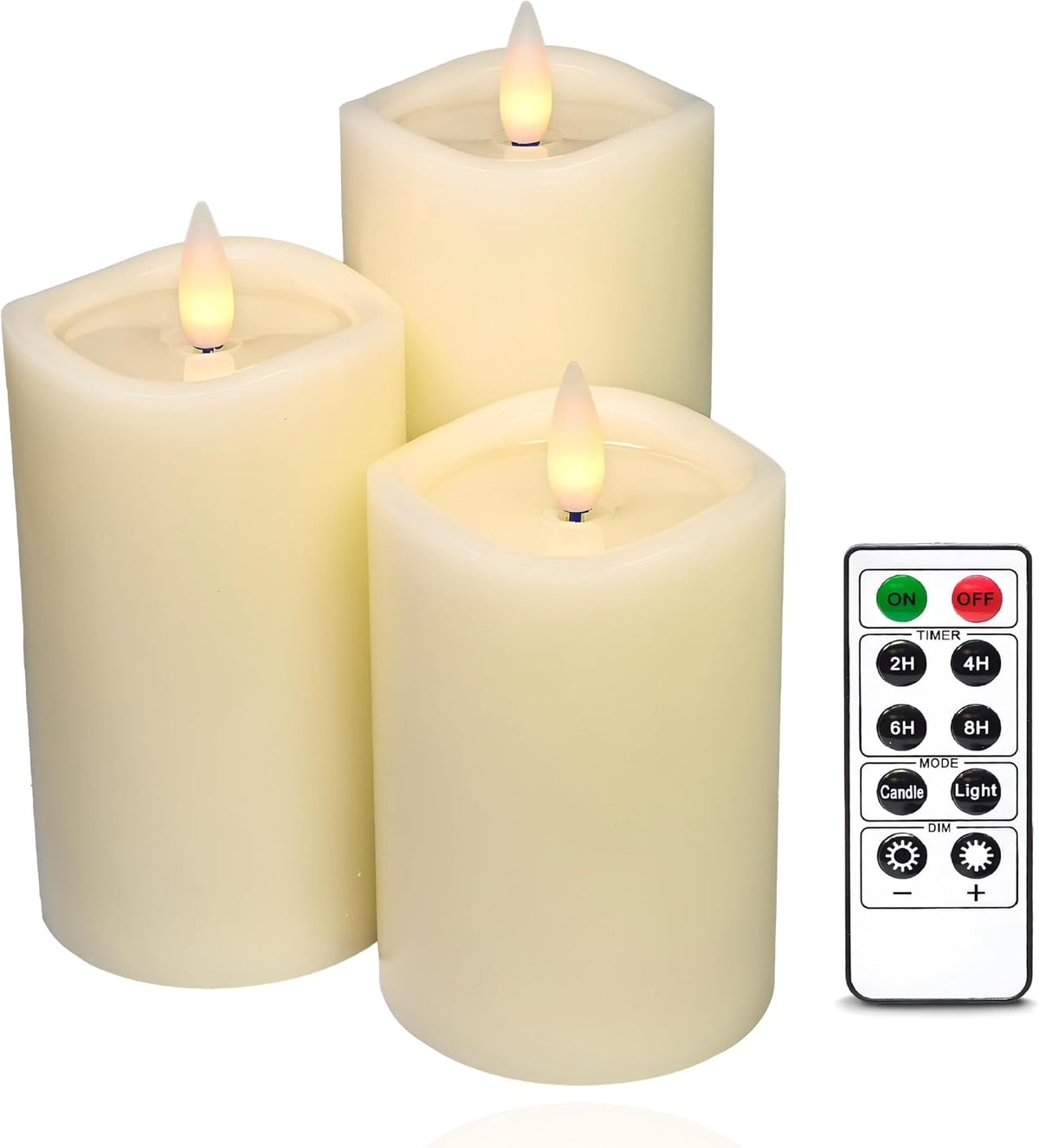 Flameless Pillar Candles Flickering with Remote Timer, Battery Operated LED Candles Up to 400 Hours, 3D Moving Flame Real Wax Candles. (Ivory with Wax Pool)