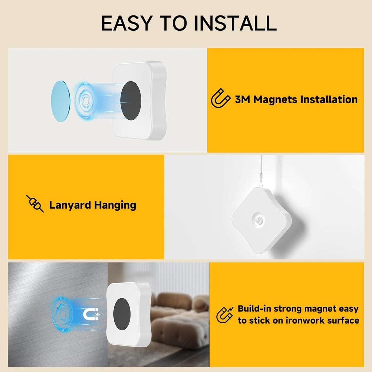 Rechargeable Motion Sensor Light Indoor Stair Lights Rechargeable Battery Night Light Stick On Magnetic Motion Lights for Stair, Step, Hallway, Closet, Cabinet, Bathroom, Cool White, 4 Pack