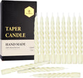 12 PCS Natural Beeswax Spiral Taper Candles, 7 Inch Tall- Off White