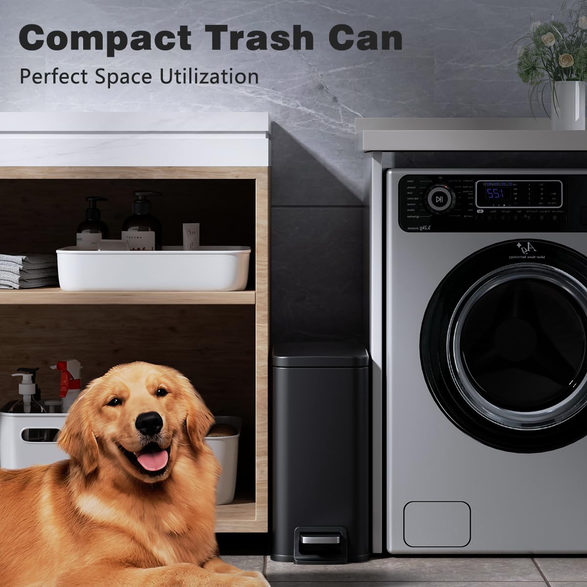 Slim Bathroom Trash Can with Lid Soft Close, 1.6 Gallon Stainless Steel Garbage Can with Removable Inner Bucket, Durable Step Pedal, Small Trash Bins for Toilet, Bedroom, Kitchen, Office
