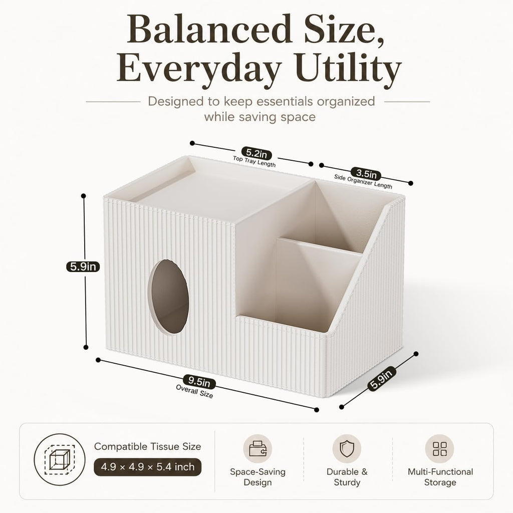 GORESE Square Tissue Box Cover with Storage Tray, Leather Tissue Box Holder