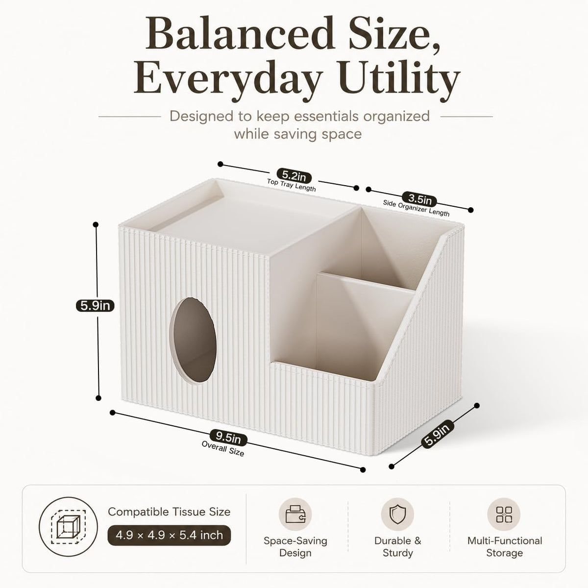 GORESE Square Tissue Box Cover with Storage Tray, Leather Tissue Box Holder