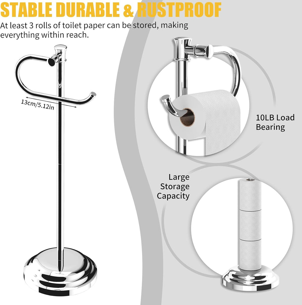 BESy Toilet Paper Holder Floor Stand, Bathroom Freestanding Chrome