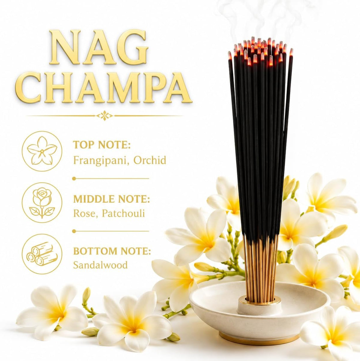 Nag Champa Incense Sticks 11" Bulk - 1 Bundle 85 to 100 Sticks - Smooth and Clean Long Burn Time, 45 to 60 Minutes.