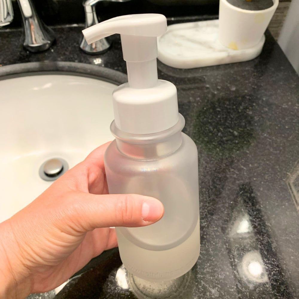 14 oz Plastic Foaming Soap Bottle Dispenser (Clear/White)