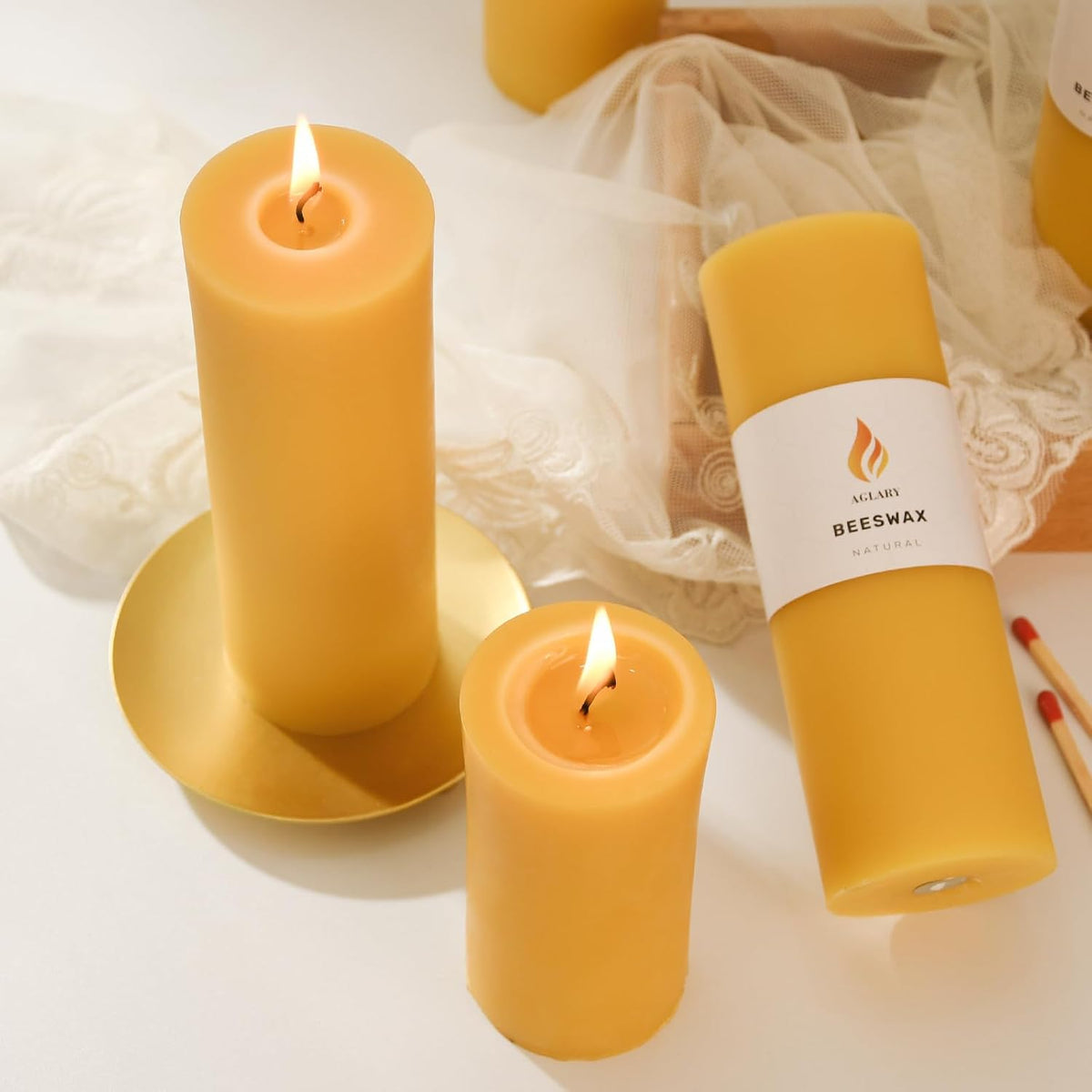 6-Pack 2x6 Pure Beeswax Pillar Candles, Approx. 56H, Wedding & Emergency