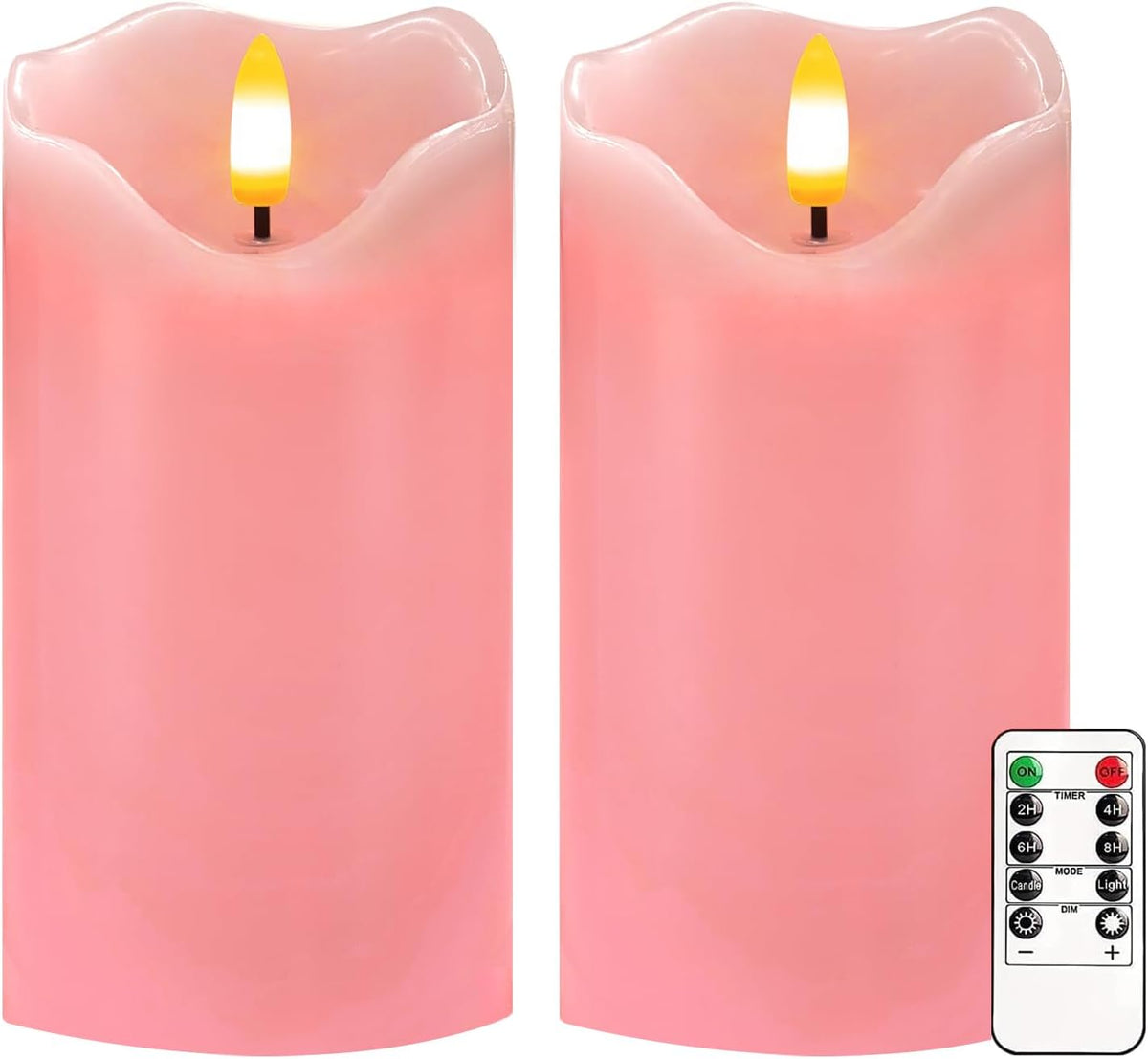 Pink Flameless Candles Set of 2, 6"x3" Pastel Candles with Remote & Timer
