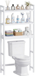 SMIBUY Bathroom Storage Shelf, Bamboo Over-The-Toilet Organizer Rack, Freestanding Toilet Space Saver with 3-Tier Adjustable Shelves (White)