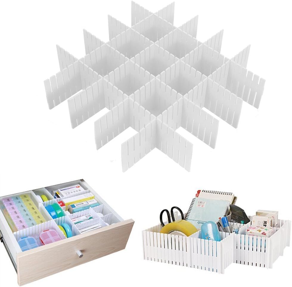 Onerbuy 8pcs Adjustable Grid Drawer Dividers DIY Plastic Closet Separator Tidy Organizer Container for Underwear Socks Belt Office Supplies
