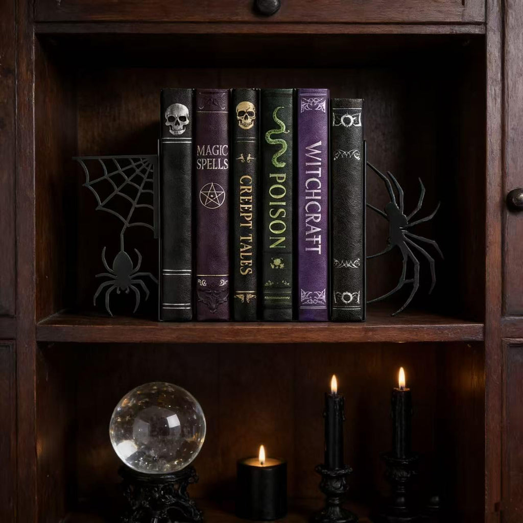 Spider Metal Bookends Set of 2 Stylish Gothic Design Black Spider and Web Bookends for Shelves Office Desk Home Decor Book Lovers Gift Reading Enthusiasts