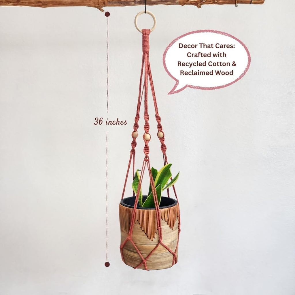 Macrame plant hanger 3ft beaded plant hanger for pots 4-8” for live plants indoor and outdoor decor hanging plant holder Boho décor Plant stand indoor Hanging planter for plant pots (Cafe Latte)