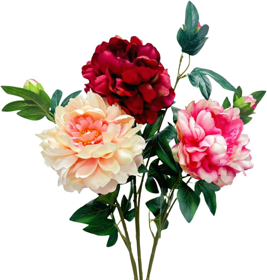 3 Pieces Peonies Artificial Flowers,Silk Flowers with Stems,27"Winter Flowers Artificial for Decoration,Long Stem Artificial Flowers for Tall Vase,Wedding Table Centerpiece Party Decor(Multicolor)