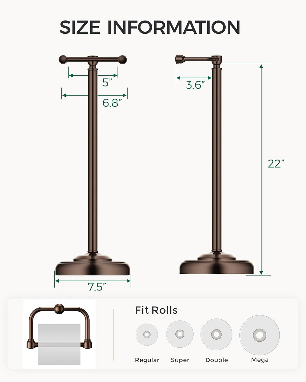 Dark Bronze Toilet Paper Holder Stand Stainless Steel&Weighted Base