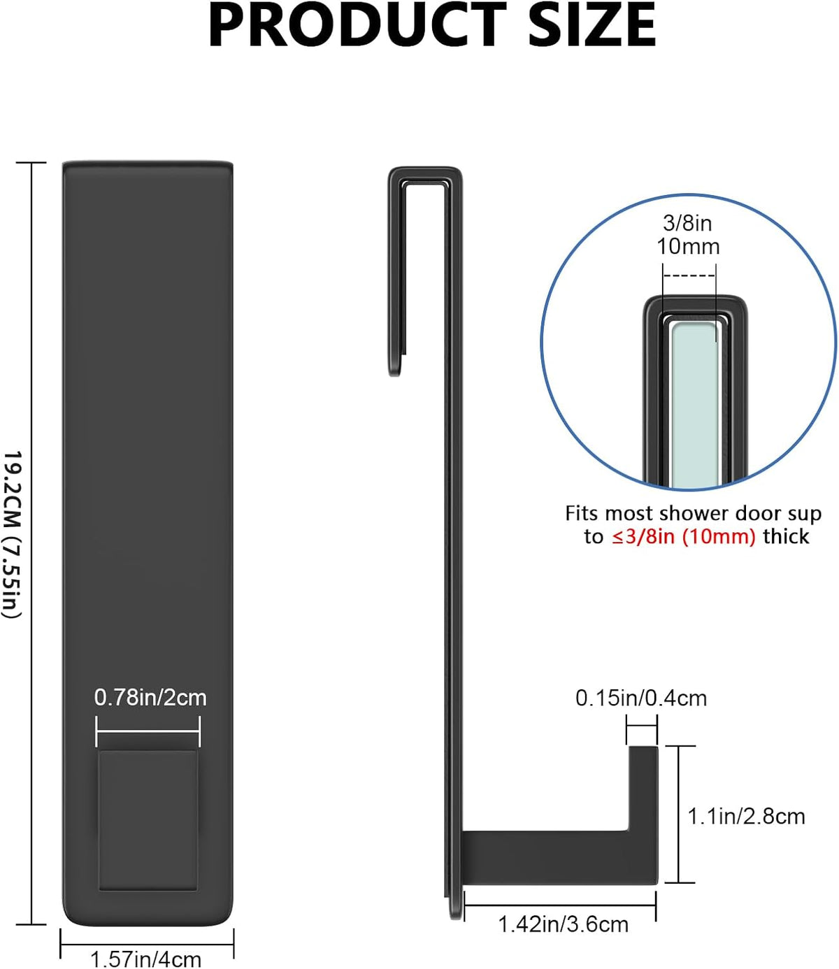 HUFEEOH Black 2-Pack 7.5-Inch Shower Door Towel Hooks, L-Shaped