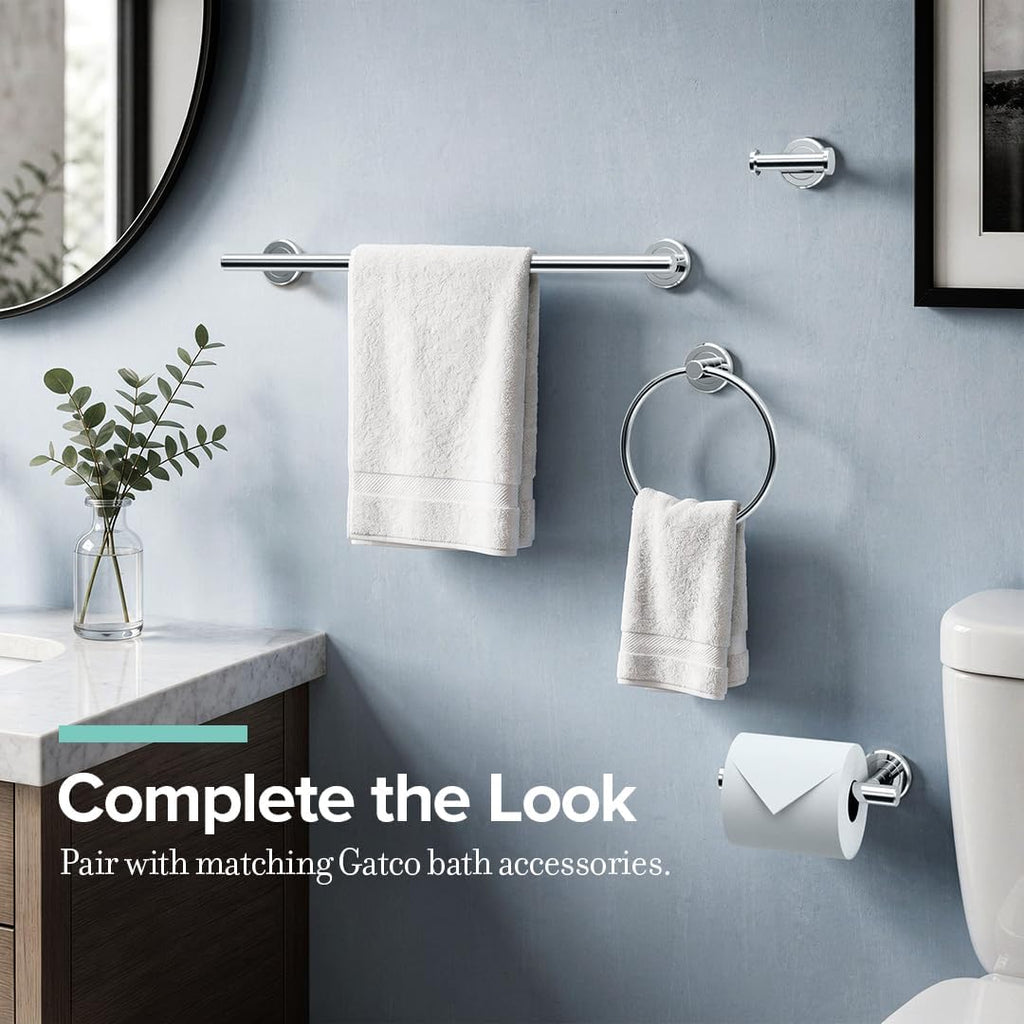 Gatco 4240A Latitude II 30-Inch Towel Bar, Wall Mounted Bathroom Towel Holder, Chrome, 32.63" Total Length