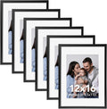 SYNTRIFIC 12x16 Black Picture Frames Set of 6, Matted to 8.5x11 with Mat