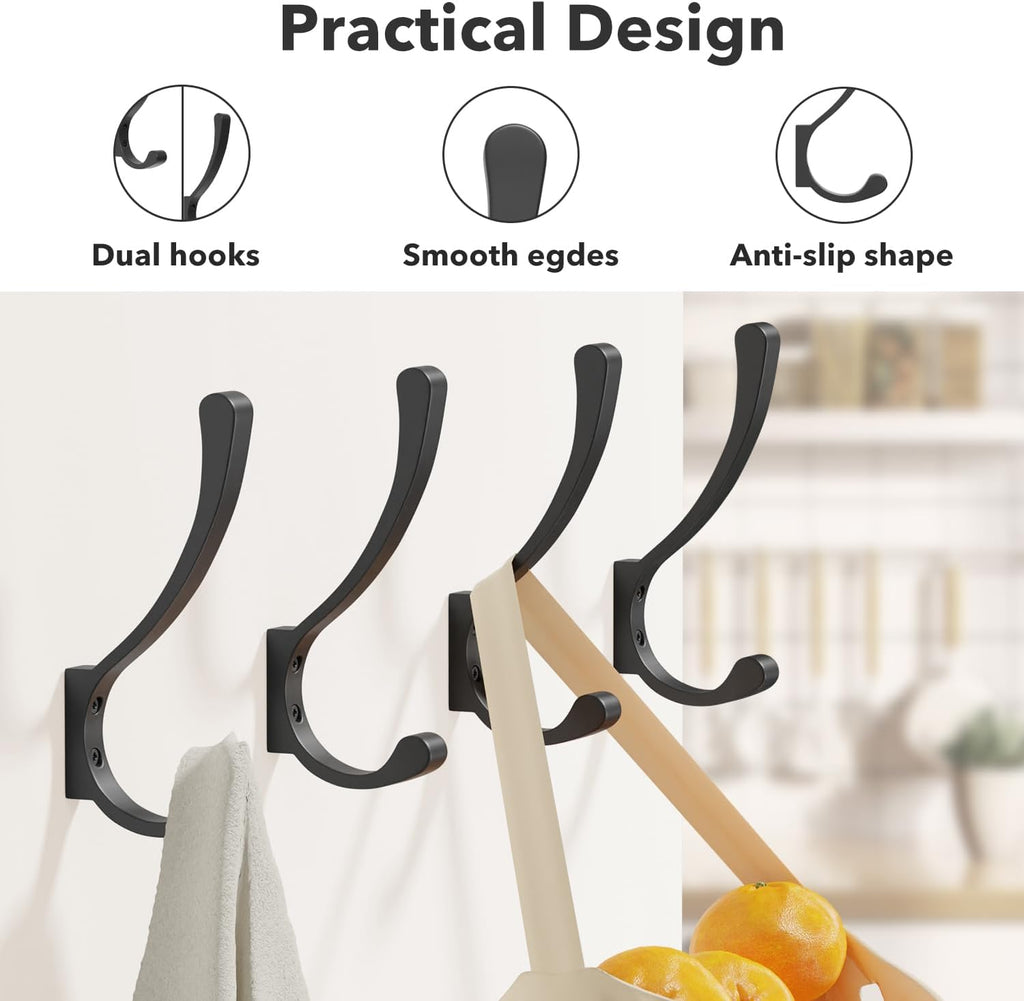Coat Hanger Hooks Wall Mount - Backpack Hooks,Metal Wall Hooks For Hanging Heavy Duty,Screw In Hooks For Hanging Clothes,Black Coat Hooks For Wall,Purse Hanger For Wall,Wall Mounted Bag Hooks (6 Pack)