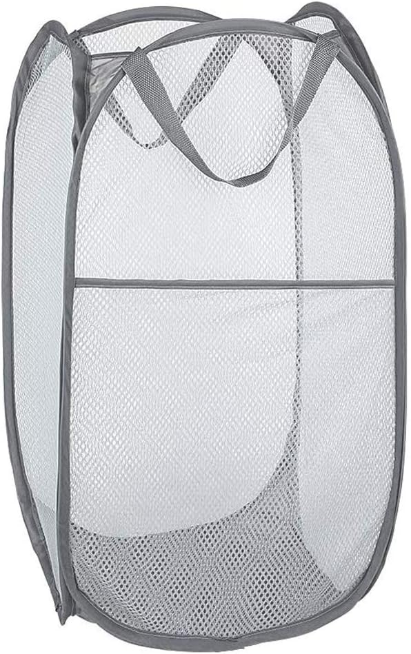 Mesh Pop up Laundry Hamper, Collapsible for Storage, Portable Folding Pop-Up Clothes Hamper Laundry Basket for Home Room, College Dorm or Travel, Grey