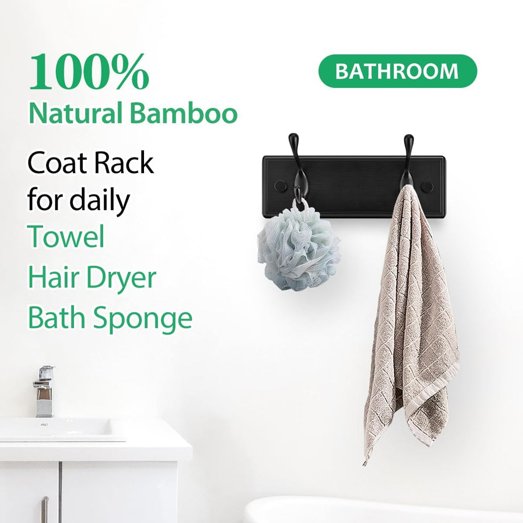 Badiano Heavy Duty Wooden Coat Rack, Wall-Mounted Organizer, 9 Inch, Black