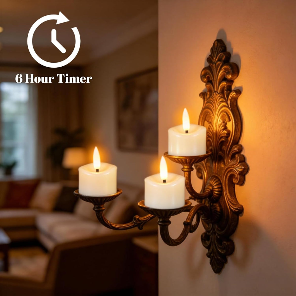 12 White Flameless Votive Candles Battery Operated with 6H Timer