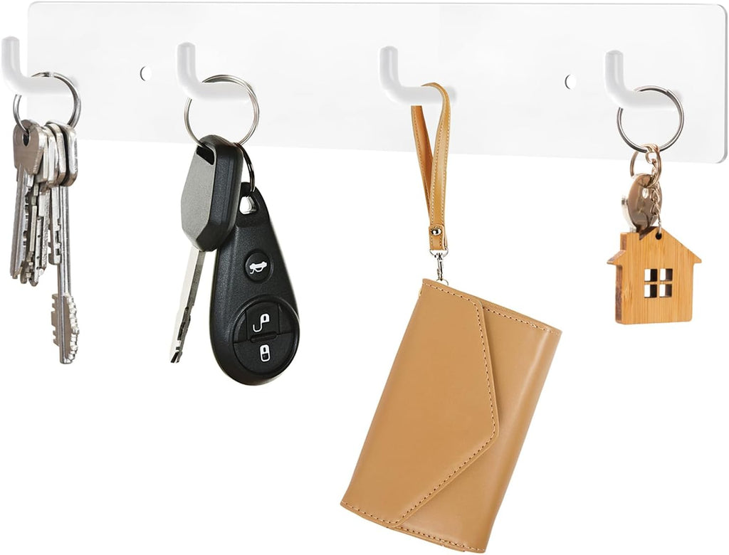 RELBRO Key Rack Wall Mount, Key Holder with 4 Hooks, Large, White