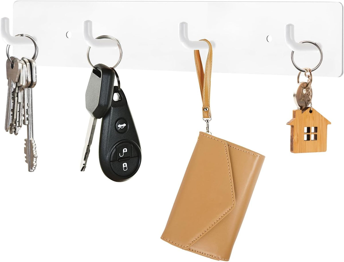 RELBRO Key Rack Wall Mount, Key Holder with 4 Hooks, Large, White