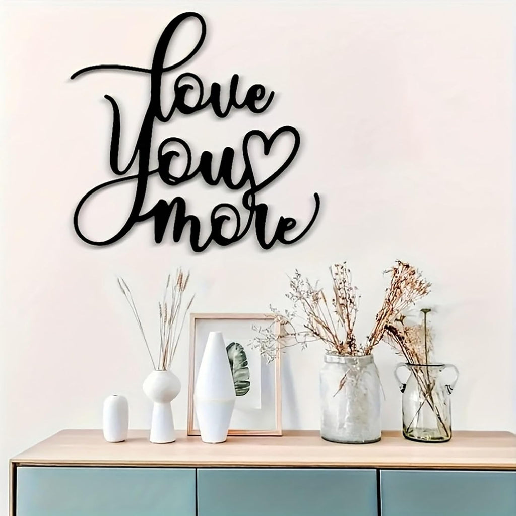DUOOLN Love You More Wall Decor Blessed Art, Black Metal Text Signage Sign, Iron Hanging Sculptures, Home Inspirational Quotes, For Living Roo Bedside Table In The Bedroom Couples Gift - 9.8x9.4in