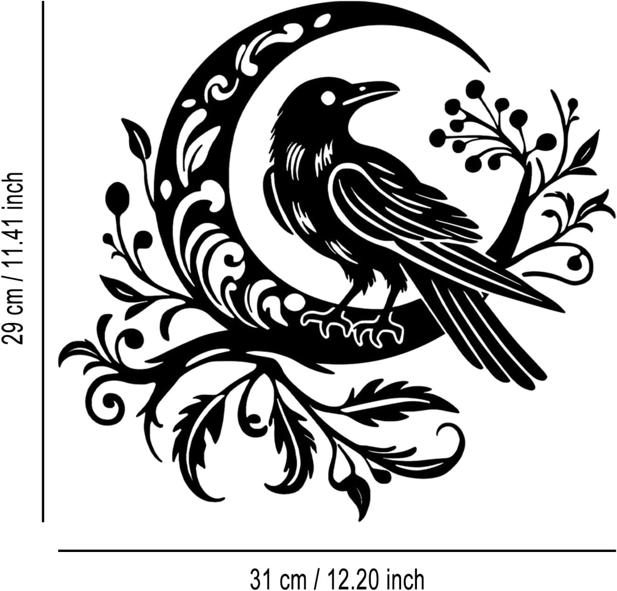 LIYOUYA Crow Moon Flower Metal Wall Decor - Nordic Gothic Style Room Decor Black Wall Art Home Decor for Living Room, Bathroom, Bedroom, Dining Room (Black)