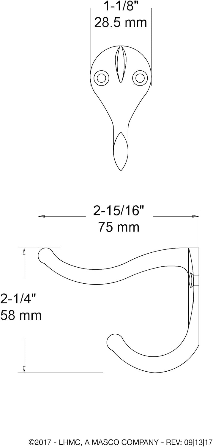 Franklin Brass Heavy Duty (1-Pack) Coat and Hat Wall Hooks Double Hooks for Mounted Hanging Matte Nickel Wall Mount Hanger Backpack, Purse, Bag, Towel Organization Decorative Wall Hooks B59303G-SN-C