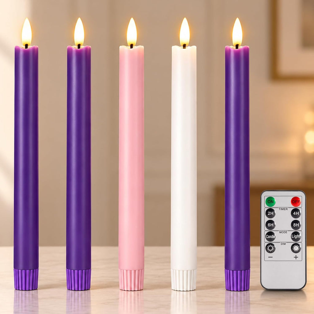 Flameless Advent Candles, Real Wax LED Taper Candles for Advent Wreath