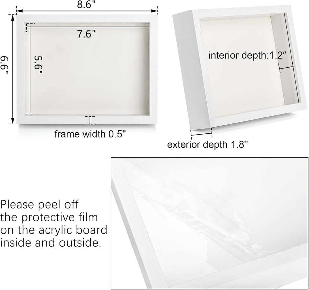 Hacaroa 4 Pack Shadow Box Frame, 8''x6'' Wood Picture Frame Memory Display Case for Bouquets, Photos, Medals, Wall, Tabletop, White