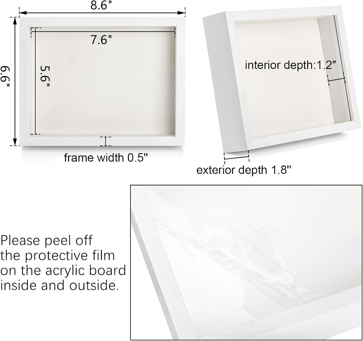 Hacaroa 4 Pack Shadow Box Frame, 8''x6'' Wood Picture Frame Memory Display Case for Bouquets, Photos, Medals, Wall, Tabletop, White