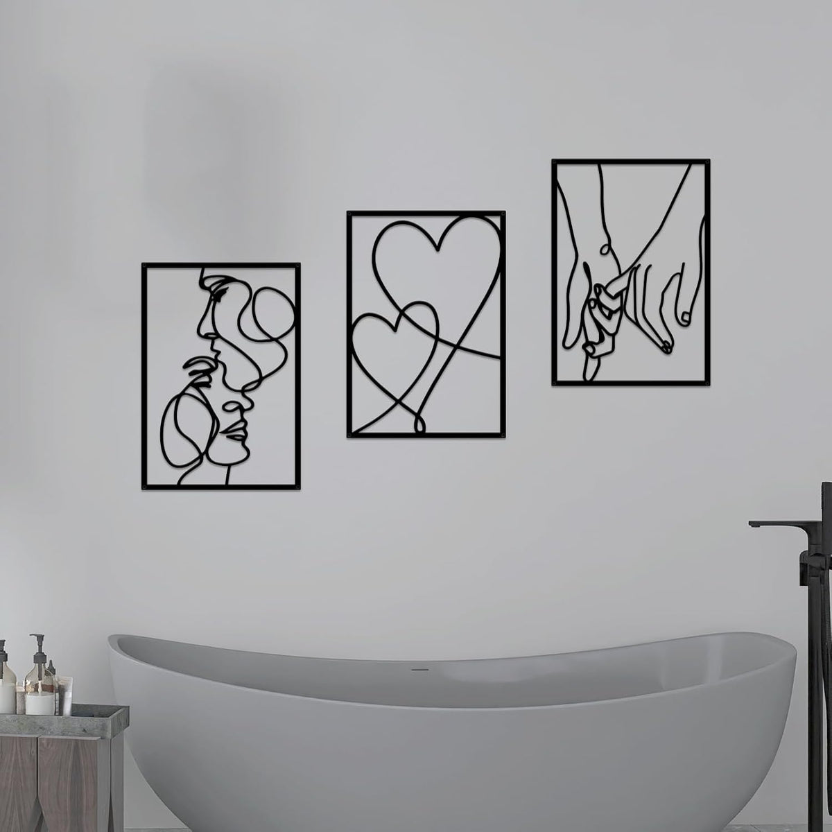 3 Pcs Metal Minimalist Line Wall Art, Love Heart Metal Wall Decor
