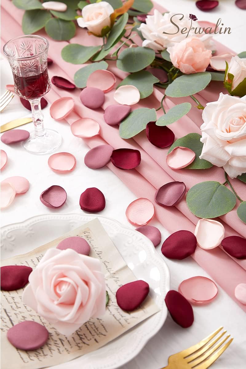 Serwalin 300pcs Silk Rose Petals Burgundy Pink Flower Petals for Wedding