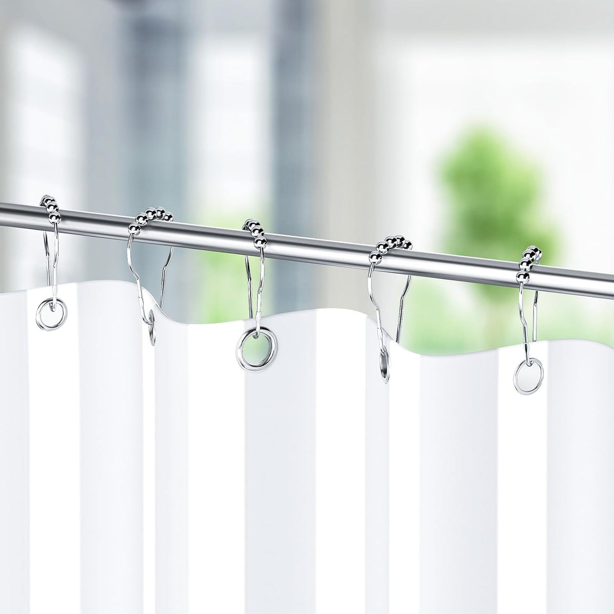 Titanker Shower Curtain Hooks Rings, Rust-Resistant Metal Shower Curtain Hooks for Bathroom Shower Rods Shower Hooks Shower Rings for Curtain - Set of 12, Chrome