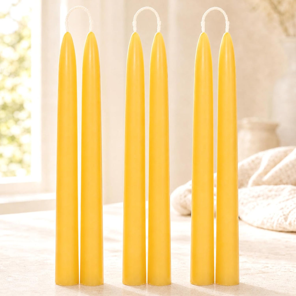 6 Pack 8 Inch 100% Pure Natural Beeswax Taper Candles