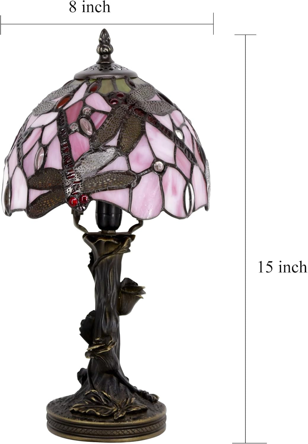 Small Tiffany Table Lamp Pink Dragonfly Style Stained Glass Desk Lamp