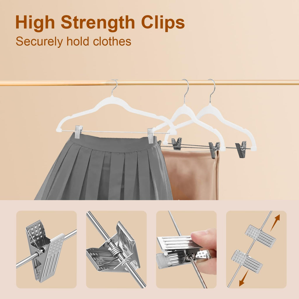 Stormix Velvet Hangers with Clips Non-Slip for Pants, Skirt 18 Pack White