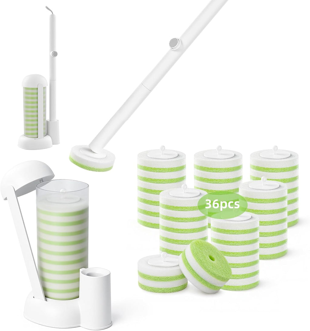 JUDRDO Disposable Toilet Brush Cleaning System (1 Brush+36 Green Refills)