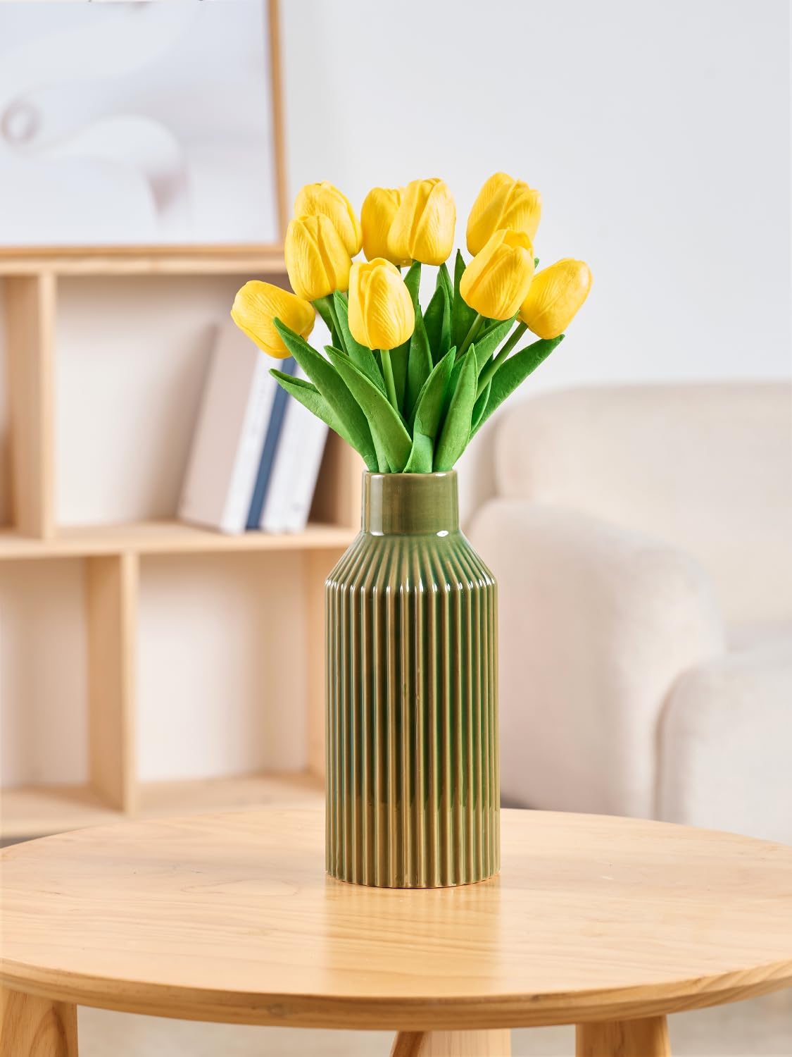 STHIE 8 Inches Ceramic Flower Vase, Green Vases for Centerpieces
