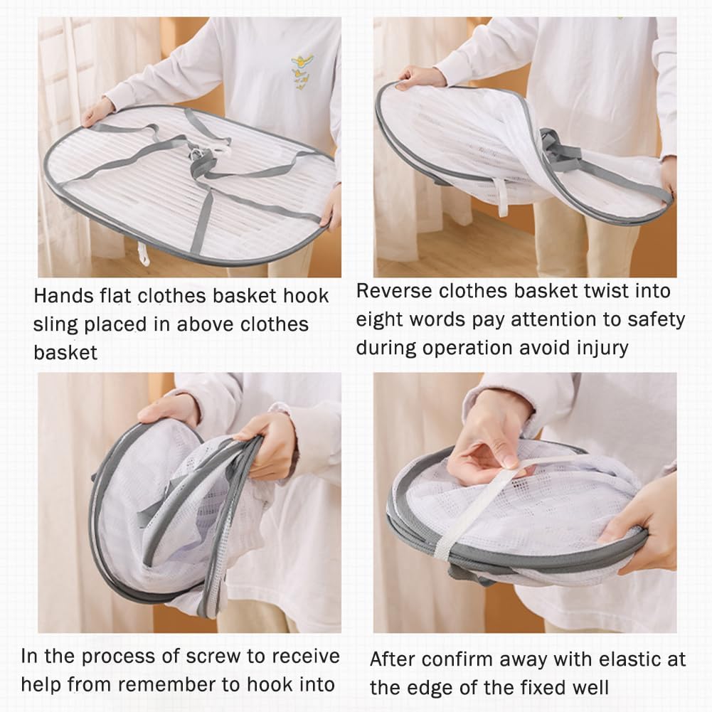 Herb Drying Rack, 3 Layer Foldable Hanging Mesh Net with Zipper, Collapsible Food Drying Fish Hanging Basket Dryer Net for Buds, Fruits, Vegetables, Herbs, Fish, Clothes, Doll(Size:M)