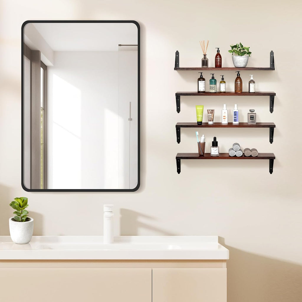 ROMGUAR CRAFT Wood Wall Floating Shelves Set of 4, 23.6" x 6" - Brown