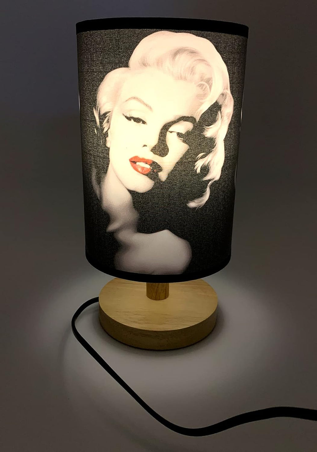 Table Lamp Bedside Night Light Wood Base Great Monroe Decor or Gifts