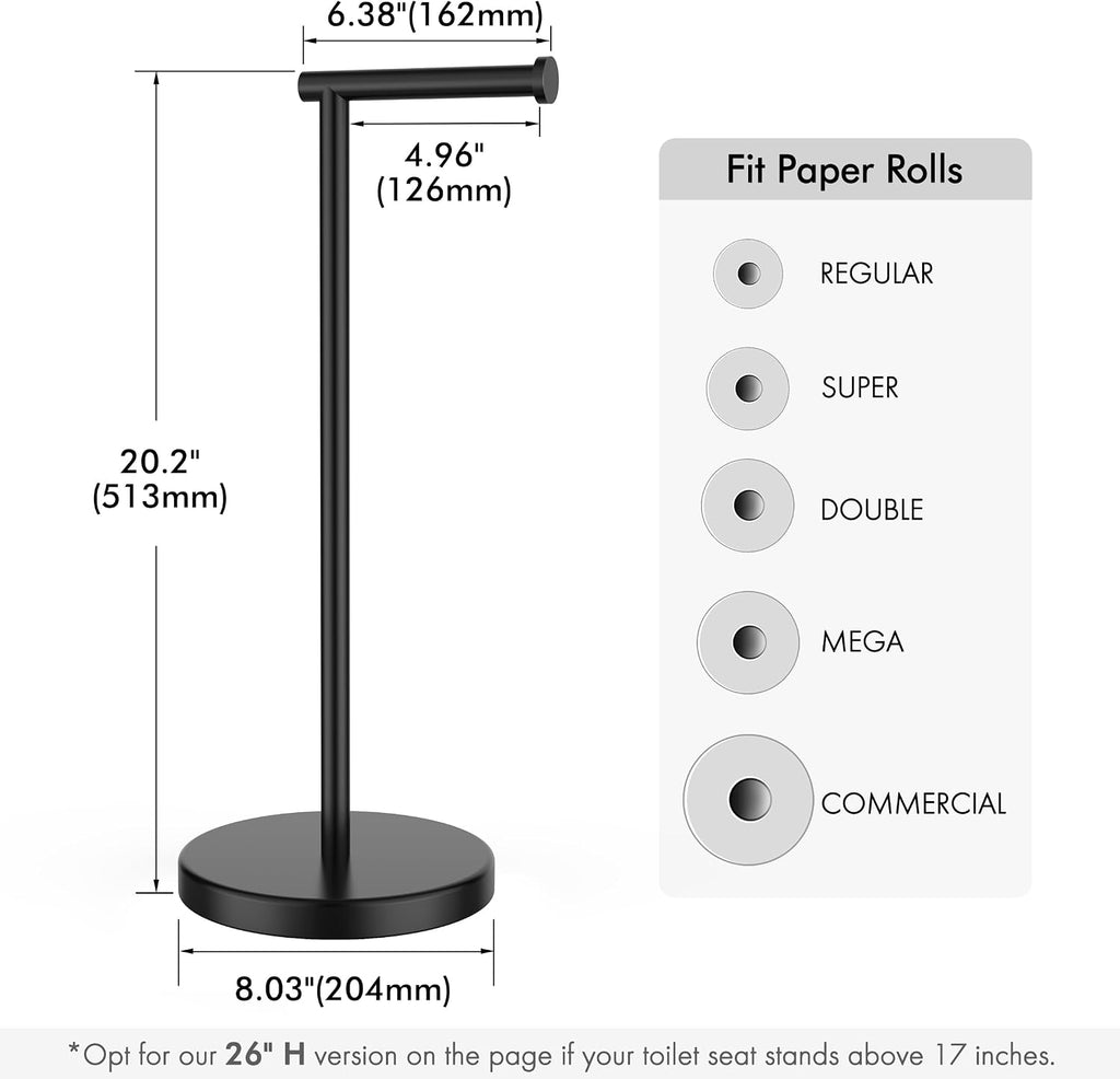 KES Bathroom Toilet Paper Holder Stand Modern Tissue Roll Holder SUS304 Stainless Steel Rustproof Freestanding 20.2" H, Matte Black BPH283S1-BK (Pack of 2)