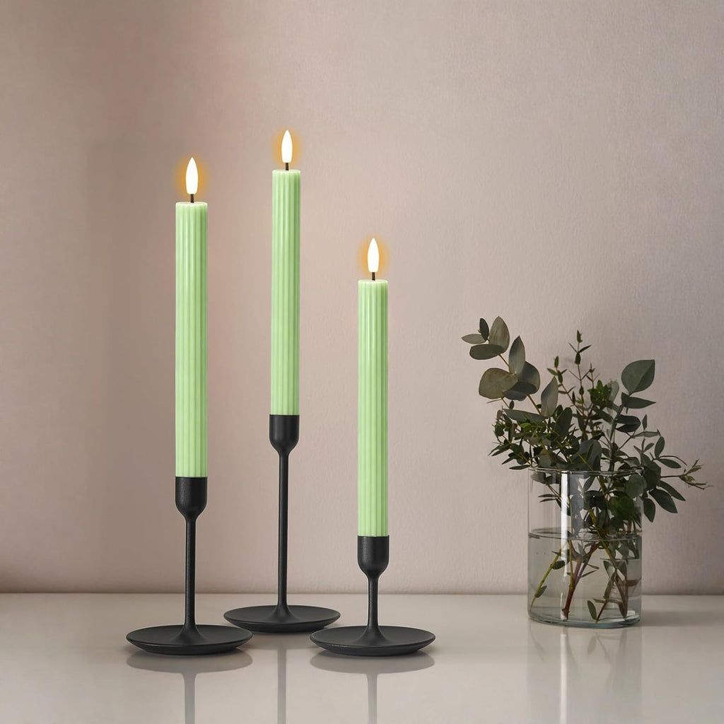 Green Flameless Taper Candles Battery Operated with Remote Timer